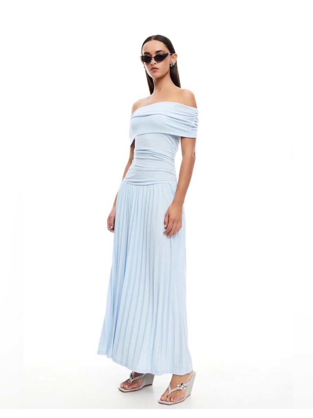 Lioness Field of Dreams Off-Shoulder Baby Blue Maxi Dress - Picture 2 of 2